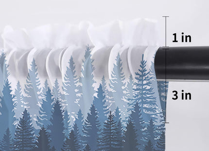 Navy Blue Forest Sheer Valance Curtains for Kitchen Living Room Decor, Nature Woodland Tree Forest Silhouette Landscape Semi Sheer Curtain Voile Valance Rod Pocket Window Short Curtain Panel 54"x18"