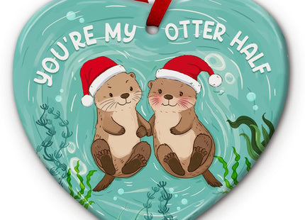 KILYHOME Couple Otter Christmas Ornament 2026 Ceramic Tree Decoration