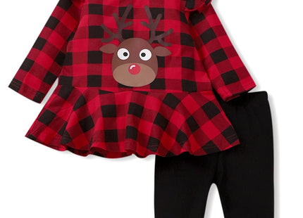 Aalizzwell Little Toddler Girls Christmas Outfits Deer Buffalo Plaid Tunic Tops Pants Xmas Clothes Set (Deer, 4-5T)