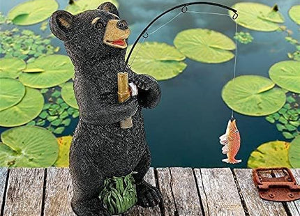 Design Toscano Hooked on Fishing, Fisherman Black Bear Statue