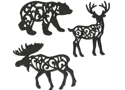 Set of 3 Cast Iron Trivets, 9 Inch Forest Animal Designs