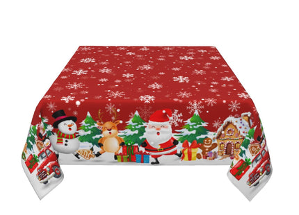 Khope Xmas Square Tablecloth 54×54 Inch Water-Resistant Washable Fabric Reusable Cute Santa Claus Snowman Reindeer Snowflakes Table Cover for Decoration Indoor Outdoor Dining