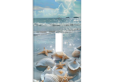 Single Toggle Light Switch Plate Decorative Beach Starfish Shells, 1 Gang Switch Plate Cover Abstract Receptacle Wall Plate Decor for Kitchen Bathroom Bedroom 2.76''x 4.5''