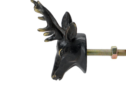 SOFFEE DESIGN 2pcs Black Deer Head Cabinet Metal Knobs, Forest Style, Golden Edge, Antique Dresser Knobs Home Furniture Handle