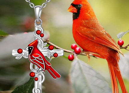 Talonior Red Cardinal Necklace for Women Sterling Silver Cardinal Cross Necklace Pendant Memorial Sympathy Cardinal Jewelry Charm Mothers Day Gifts