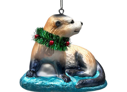 Cute Otter Glass Christmas Ornament, Exotic Animal Tree Decoration