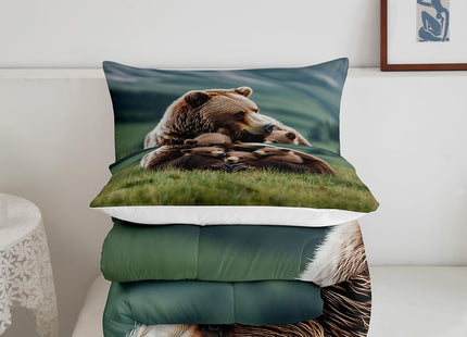 Erosebridal Bear Family Comforter Set Toddler Rustic Wild Animals Bedding Set Country Woodland Bear Down Comforter for Kids Boys Girls Farmhouse Cabin Duvet Insert Natural Wildlife Room Home Decor