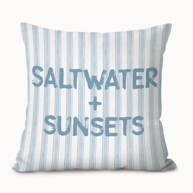 LIANGW Blue Coastal Beach Pillow Covers 18x18, Coastal Room Decor, Blue Striped Salt Water and Sunsets Ocean Beachy Decorative Throw Pillow Covers Pillowcases for Home Bedroom Living Room Decor