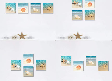 Beach Seashell Starfish Canvas Wall Art Coastal Decor 12x12 4 Panels