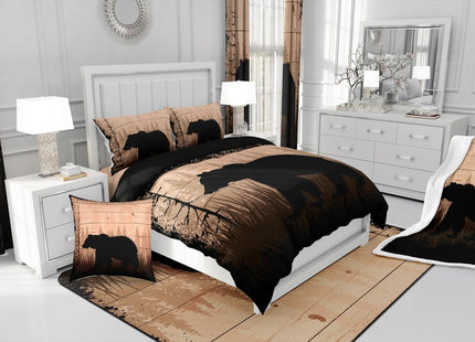 Feelyou Kids Adult Rustic Cabin Bedding Set Twin Size,Black Bear Comforter Set,Wildlife Hunting Animal Bear Comforter,Western Farmhouse Bed Set for Animal Room Decor