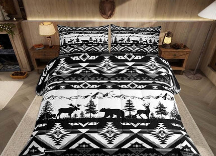 Feelyou Western Comforter Set All Season Southwestern Aztec Bedding Set with 1 Pillow Cases BearKids Toddler Bedclothes Deer Moose Bedroom Decor Wild Animals Grey Duvet Quilt