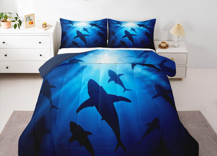 Erosebridal Marine Life Comforter Set Ocean Theme Bedding for Boys Girls, Deep Sea Wildllife Bedding Comforter Sets Whale Killer Shark Duvet Insert, Nautial Hunting Fishing Quilted Comforter Navy 3pcs
