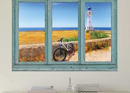wall26 - View of a Lighthouse and Seawall Overlooking an Calm Ocean - Wall Mural, Removable Sticker, Home Decor - 36x48 inches