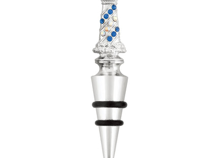 UPware Lighthouse-Shaped Zinc Alloy Wine Bottle Stopper with Blue Crystal Glass Accents - Reusable Beverage Preserver for Wine, Champagne, and Sparkling Drinks - Silver, 4.63 Inch Tall