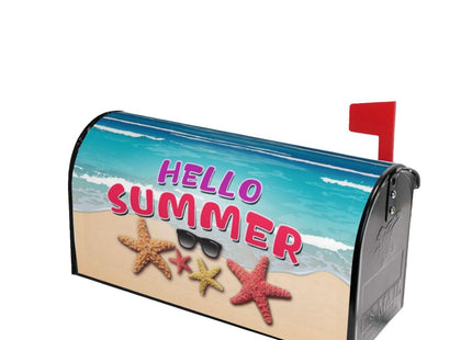 Hello Summer Beach Starfish Magnetic Mailbox Cover - 18" X 21" Post Wrap for Home Garden Yard Decor