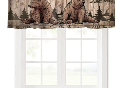 SHElifestyle Brown Bear Window Valance Curtain, Rustic Wooden Board Forest Wild Animal Retro Country Famhouse Lodge Window Treatment Valances for Kitchen Living Room Café Décor 54'x18', 1 Panel