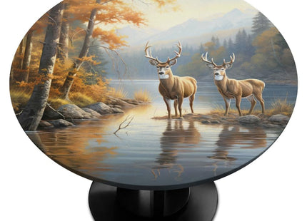 Pardick Autumn Deer Round Fitted Tablecloth with Elastic 40-44In