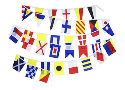 Flaglink International Marine Navy Signal Code Flag Set Of 40 Flags 8x12 inches - Length 40 Fts - Nautical Maritime Boat Ship Vessel Nautical Theme Decoration For Patry