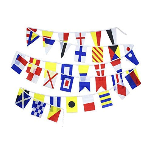 Flaglink International Marine Navy Signal Code Flag Set Of 40 Flags 8x12 inches - Length 40 Fts - Nautical Maritime Boat Ship Vessel Nautical Theme Decoration For Patry