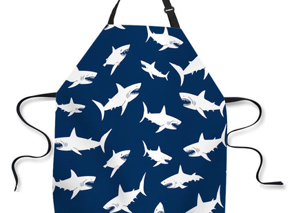 afidomu Kitchen Cooking Apron Shark Pattern With Various Gestures Danger Humor Nautical Design Blue Apron Home Baking Chef Apron Waterproof For Women Men 31X27 Inches