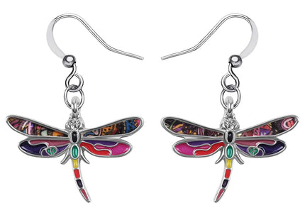 Alloy Cute Dragonfly Earrings Dangle Dragonfly Gifts for Women Fashion Summer Jewelry Enamel Charms (Violet)
