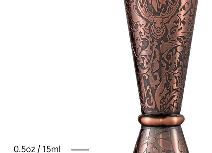 SKY FISH 3D Relief Cocktail Double Japanese Jigger 1/2oz, 3/4oz, 1oz, 1 1/2Oz, and 2oz,Reindeer Deer Head Pattern， Stainless Steel Measuring Jigger Copper Plated