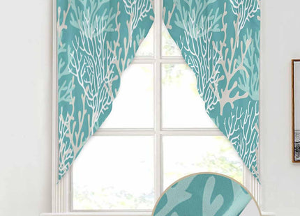 Lsrtoss Teal Coral Coastal Swag Curtains for Kitchen/Bedroom/Living Room, Ocean Nautical Scalloped Curtains 63 Inch Long, Beach Rod Pocket Window Swag Topper Curtains Valances 2 Panels Set 36"x63"