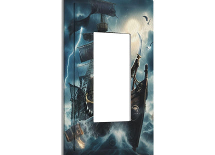 Outlet Covers Funny Cat Pirate Ship Sea Ocean Nautical Sailboat 1 Gang Light Switch Cover Plate Single Rocker Switch plate Covers Decorative Wall Plates Electrical GFCI Receptacle for Home Decor