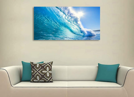 Haichuang Decor Art Framed Ocean Wave Wall Art, 48x24 Inch Large Horizontal Turquoise Sea Canvas Prints, Coastal Beach Nautical Wall Decor for Living Room Bedroom Bathroom Ready to Hang