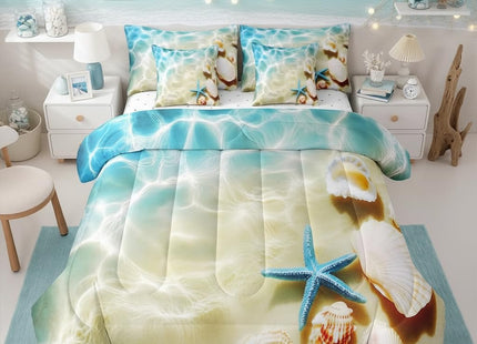 Erosebridal Ocean 7 Piece Bedding Set Queen Beach Comforter Set with Sheets