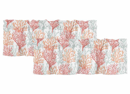 Rullikatlyi Red Orange Grey Coastal Curtain Valances for Windows, Summer Coral Beach Kitchen Valance Window Treatments Panel 2 Pack, Nautical Rod Pocket Short Curtains for Bathroom Bedroom 42x12Inch