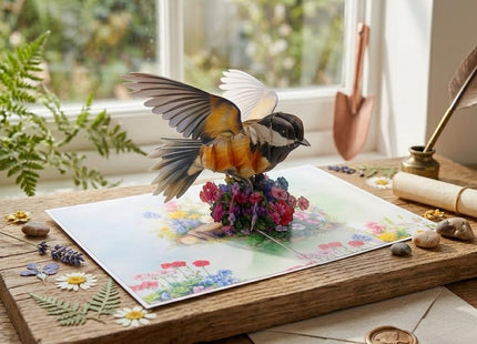 Chickadee Pop Up Card 3D – Songbird & Wildflower Greeting Card, Handmade Bird Popup Card for Birthday, Mother's Day, Thank You, Anniversary, Bird Lovers A57