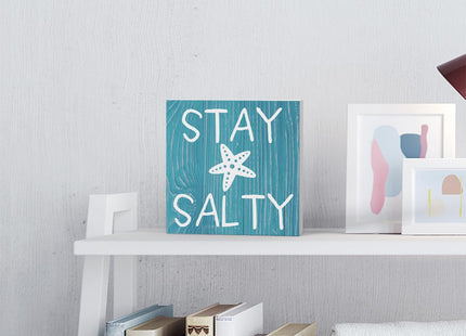 WRSUNT Beach Decorations for Home, Starfish and Summer Decor, Beach Theme House Room Bedroom Bathroom, Sign for Classroom, Stay Salty 5 X 5 Inches