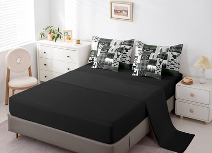Erosebridal Bear Twin Bedding Set 7 Pieces, 1 Rustic Deer Comforter,1 Lotus Flower Fitted Sheet, 1 Farmhouse Cabin Flat Sheet, 2 Woodland Animal Pillow Cases, 2 Arrows Adventure Throw Pillow Covers