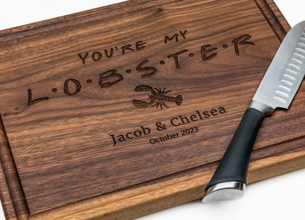Personalized Cutting Board, Custom Wedding, Anniversary or Housewarming Gift Idea, Wood Engraved Charcuterie, for Couples, Family and Clients (FRIENDS Themed Lobster 087)