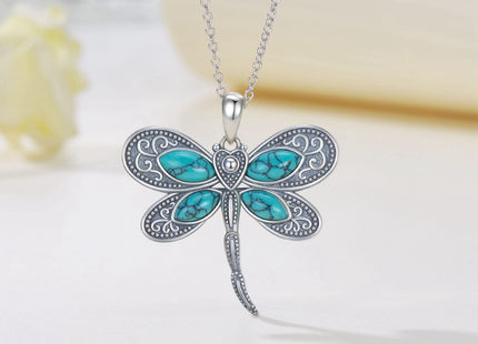 Daixiya Dragonfly Necklace 925 Sterling Silver Turquoise Dragonfly Pendant Necklace Boho Jewelry Gifts for Women