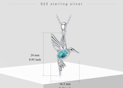 BETHZA Hummingbird Necklace 925 Sterling Silver Real Turquoise Gemstone Hummingbird Pendant Animal Jewelry Gifts for Women