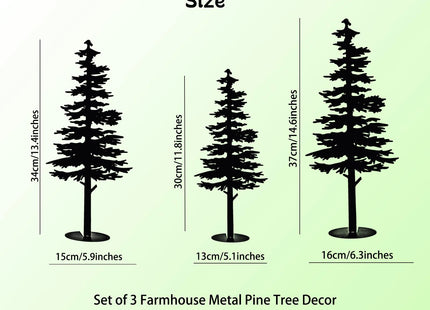 Mavtren Farmhouse Metal Pine Tree Decor - Rustic Cabin Woodland Forest Accent Fireplace Centerpiece Living Room Bedroom Bookshelf Christmas Decorations Set of 3 (Black)