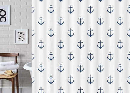 DYNH Nautical Anchor Extra Long Shower Curtain for Bathroom, Navy Blue White Beach Coastal Beachy Fabric Shower Curtains Set Decorative, Men Boys Kids Restroom Decor Accessories 72X84 Inch