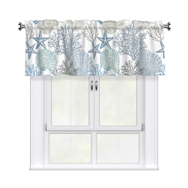 Evlaschin 54"x18" Coastal Window Valances Blue Ocean Coral Starfish Seashell Kitchen Rod Pocket Summer Nautical Sea Beach Curtain Valance 1 Panel for Bedroom Living Room Bathroom Decor