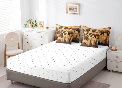 Erosebridal 7 Pcs Brown Bear Bedding Set Full Bear Paw Print Comforter Set 7 Piece Country Woodland Cabin Lodge Bed in a Bag Farmhouse Hunter Quilt with Flat Fitted Sheet Rustic Forest Animal Decor