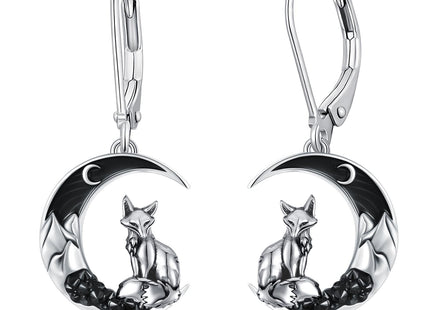 Flpruy Fox Earrings 925 Sterling Silver Crescent Moon Fox Leverback Earrings Halloween Earrings Fox Jewelry for Women Gifts for Fox Lovers