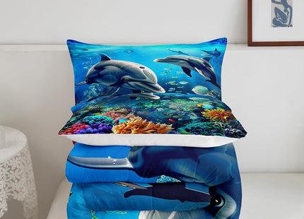Feelyou Animal Print Dolphin Ocean Comforter Set Twin Size Kids Boys Girls