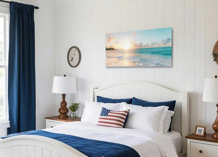 Goldfoilart Ocean Beach Sunset Canvas Wall Art for Bedroom Seascape Paintings Coastal Picture Framed Artwork for Bathroom Living Room Office Wall Decor 20" x 40"