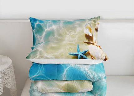 Ocean Comforter Set Twin Beach Bedding Set Coastal Nature Theme Teal Duvet Set Boys Girls Hawaiian Quilt Sets Sea Wave Animals Shell Starfish Reversible Comforter Set 1 Pillowcase, Blue Room Decor