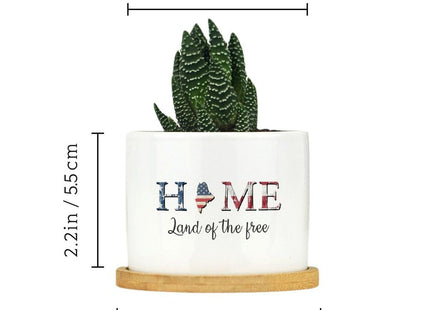 DreamAutumn Home Land of The Free Maine Planter Ceramic Round Plant Pots with Drainage Holes and Bamboo Tray Planting Small Flower Pots for Home Windowsill Desk Garden Indoor Outdoor Use