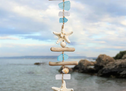 JQAQJU Sea Glass Wooden Nautical Wall Decor Coastal Starfish Bathroom Decor