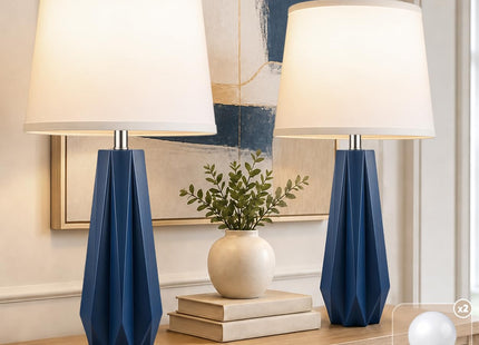 SoftLume 28'' Table Lamps Set of 2 for Living Room, Navy Blue Coastal Lamps