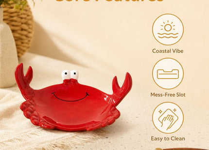 Red Ceramic Crab Spoon Rest Cute Coastal Kitchen Counter Trinket Tray Dish