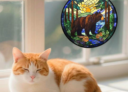 Argodaze Stained Glass Window Hanging - A Black Bear is Walking in The Forest 6.3 Inches Suncatcher for Garden Home Decor for Women Mom Grandma Friends
